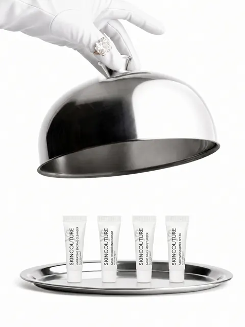 Skincare minis under a cloche