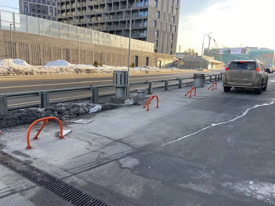 Row of fold-down barriers along a road